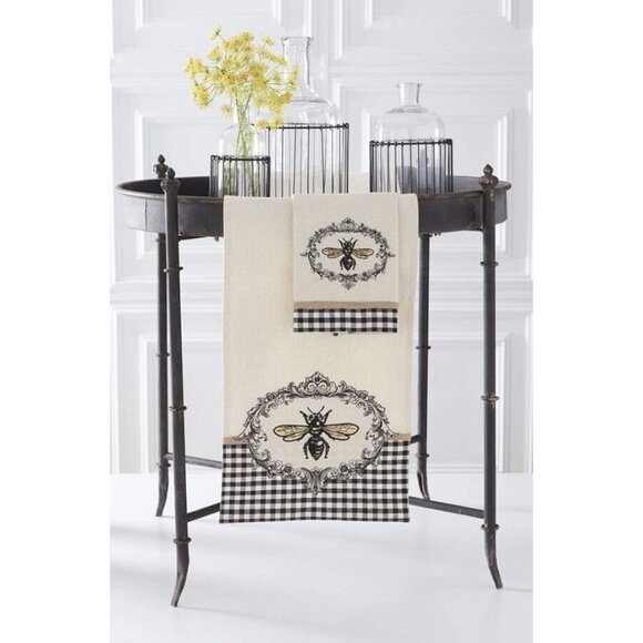 Sassy Bee Embroidered Table Runner 72”x 13” Tan Black Linen Look NEW - Picture 1 of 8